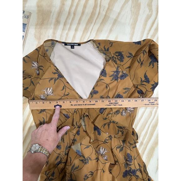 Gianni Bini Floral Maxi  Brown Ruffle Tiered Short Sleeve Size M Boho Romantic - Picture 6 of 7